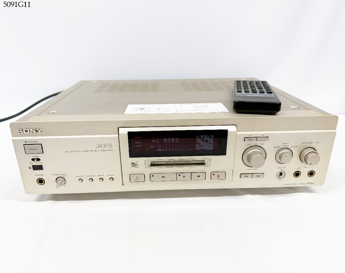 通電OK SONY ソニー MDS-JA3ES MDデッキ プレイヤー オーディオ機器 リモコン付き 現状品 5091G11.