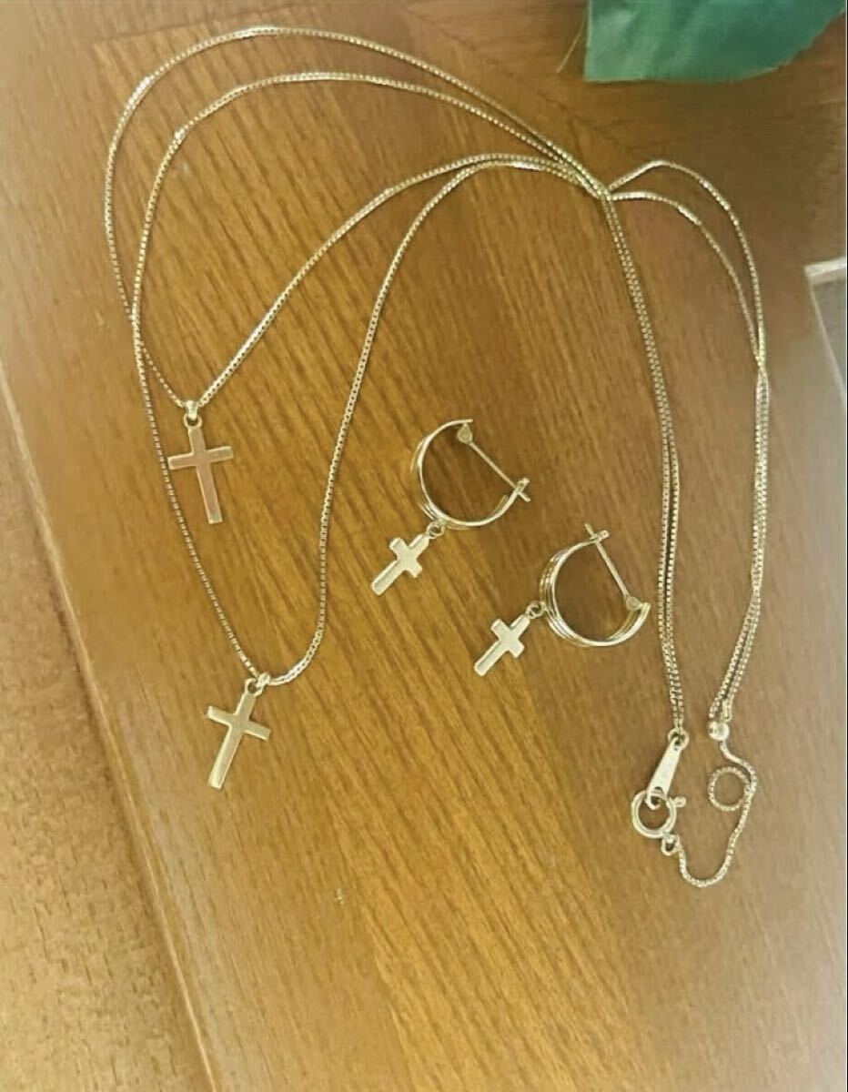 【短期特売・再出品】K18 クロス ネックレス＆ピアス 豪華セット (5.15g)