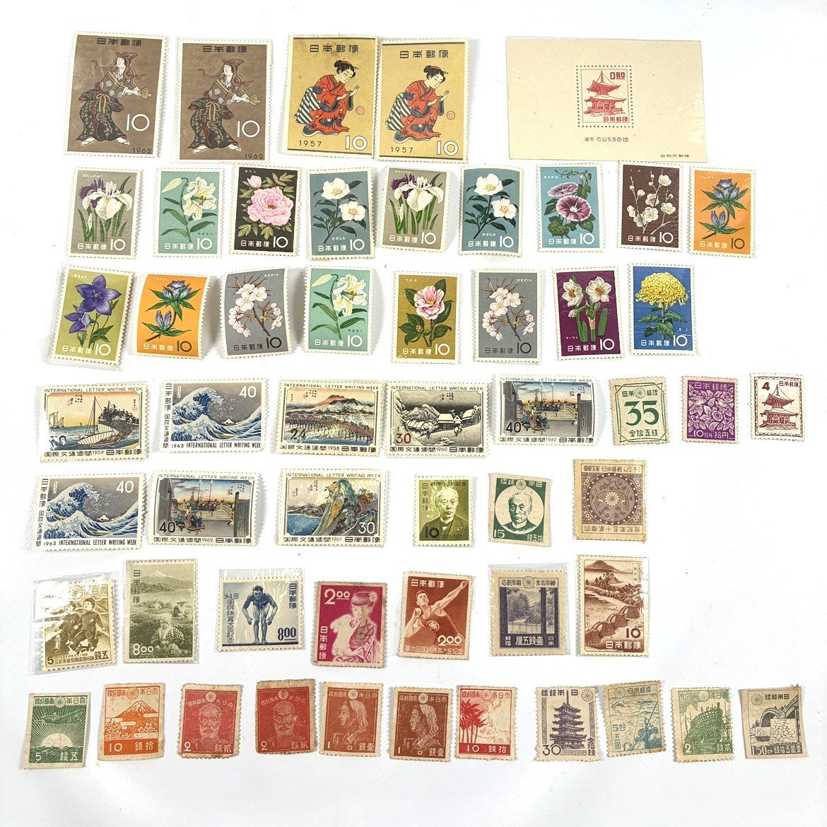 ■希少 切手 小型シート 石山寺多宝塔 浮世絵 国際文通週間 バラ まとめ 計54点【買取まねきや】■