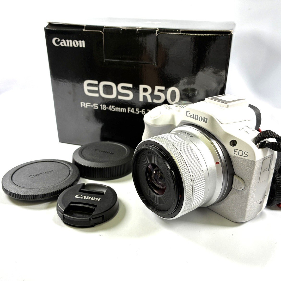 ■Canon キャノン EOS R50 RF-S18-45 IS STM レンズキット 一眼レフカメラ ホワイト 箱付き 【買取まねきや】