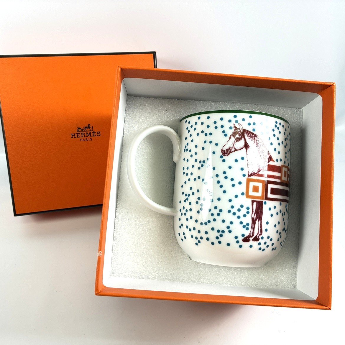 ■HERMES エルメス HIPPOMOBILE ヒポモビル 馬 マグカップ ドット柄　食器 箱付き【買取まねきや】