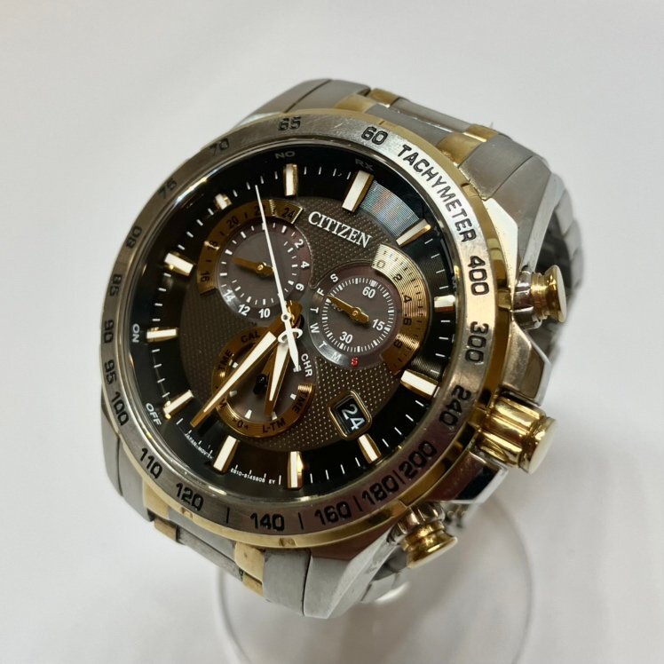 ■CITIZEN シチズン エコドライブ アテッサ クロノグラフ E610-S104840 稼働 メンズ腕時計 重量約163.69g 計1点【買取まねきや】■