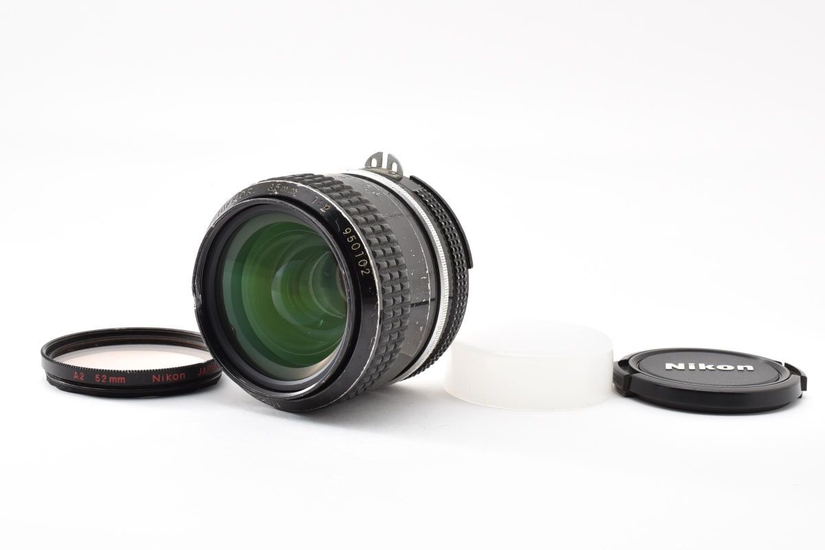 4414-60 完動品 Nikon Ai NIKKOR 35mm 1:2 MF Wide Lens 大口径 単焦点 広角レンズ ニコン 保護フィルター付 ※1