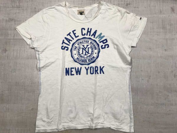 Hilfiger Denim ヒルフィガーデニム TOMMY プリント 半袖 Tシャツ カットソー 白 XL