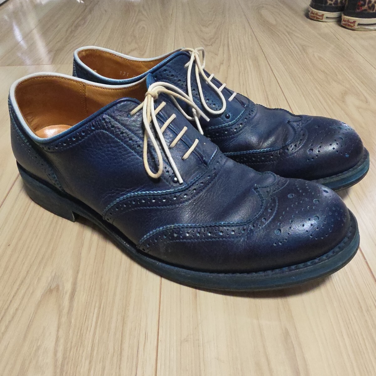 ￥100スタート!!ダイエットブッチャースリムスキンウイングチップシューズsize42トリッカーズチャーチネイビーREGAL 革靴 ビジネスシューズ