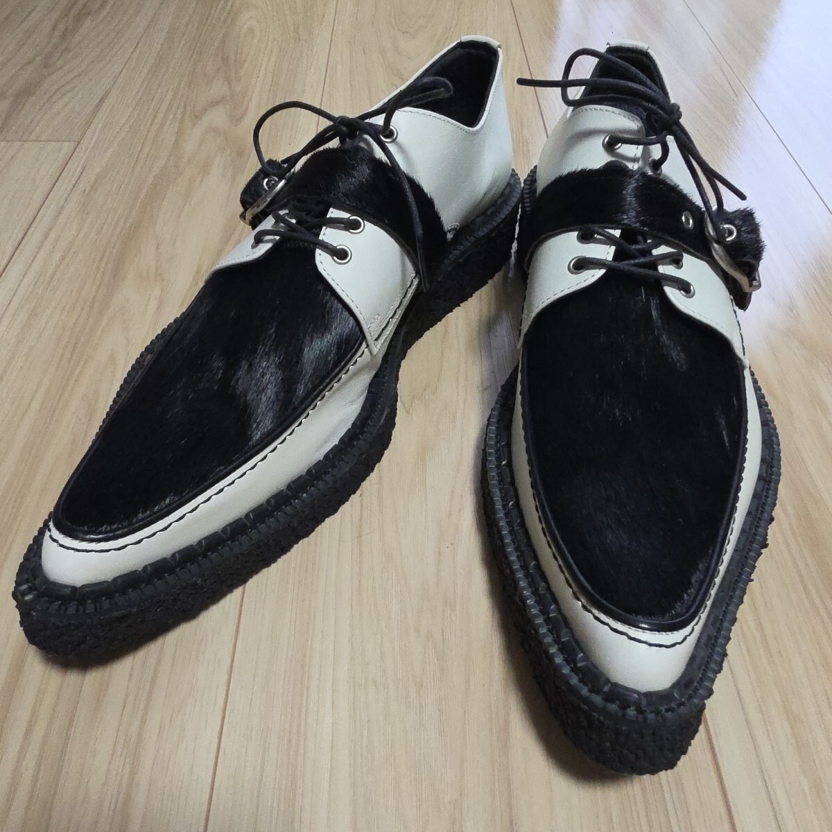 ￥100スタート!!ルパートRUPERTハラコ×レザー切り替えラバーソールsize2検索用ジョージコックス GEORGECOX ブラック パンクライダース