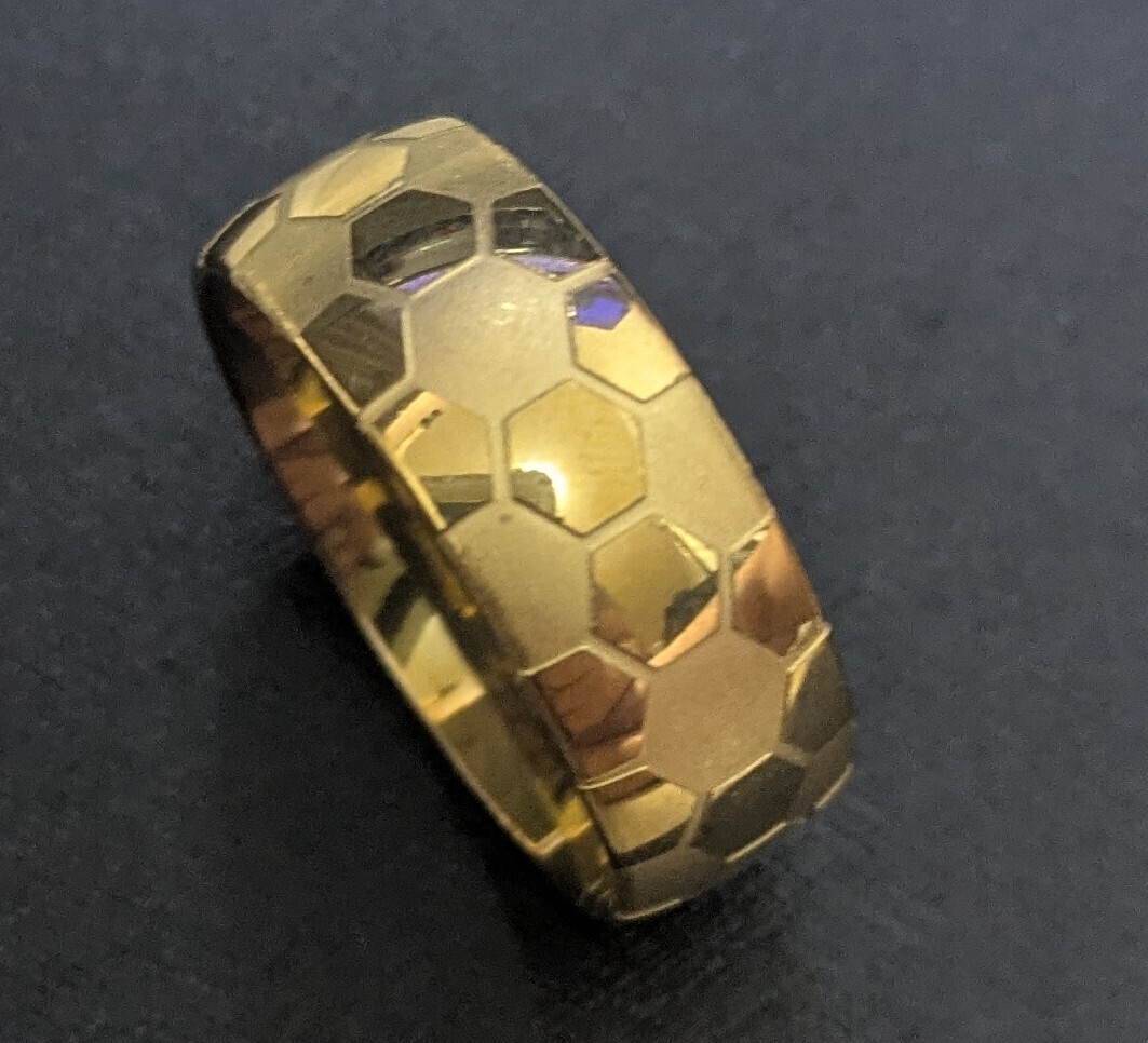 1円スタート！K18 メッキ 指輪 ゴールドカラー リング サッカーボール模様 18号 ワールドカップ