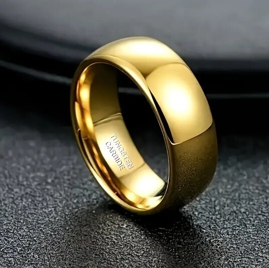 1円スタート！TUNGSTEN CARBIDE ゴールド 甲丸リング 指輪 18Kメッキ 18号