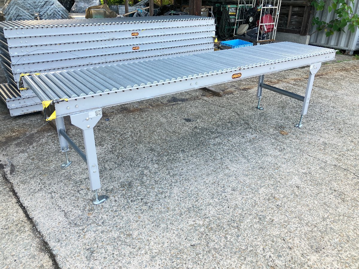 【兵庫県発】 okura オークラ ローラーコンベア 3m 1台 スチール製 脚付き 縦3000×横690×厚み9mm コンベヤ 工場 倉庫 物流 引取り限定