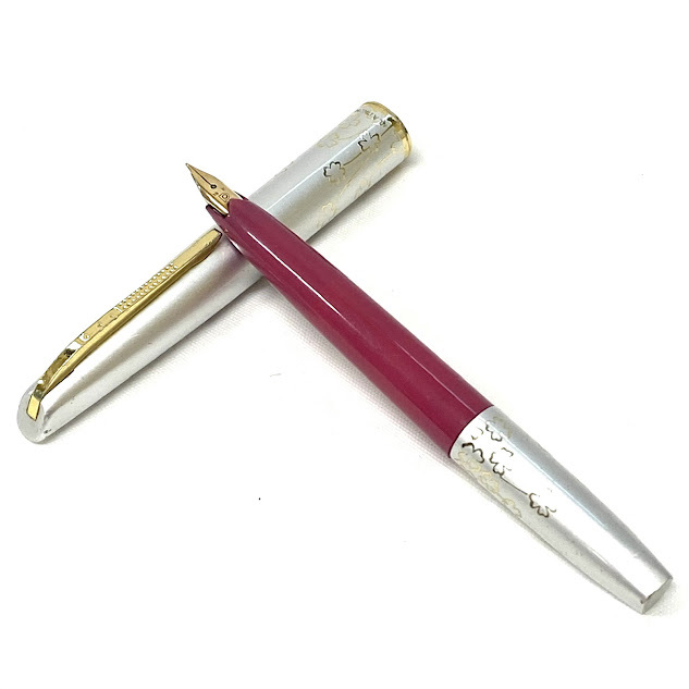 1円～ 6TN40060826 PLATINUM プラチナ 万年筆 ペン先18K ゴールド/ピンク/シルバーカラー 花柄 筆記未確認 現状品 当時物 コレクション