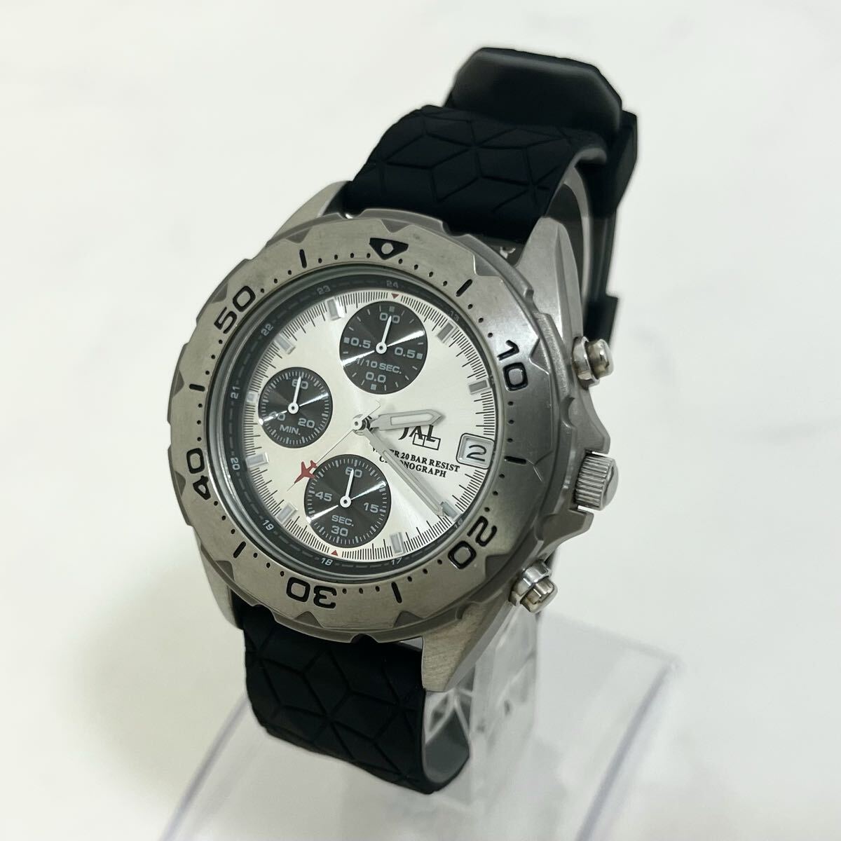 【希少な逸品】実働 JAL SEIKO V657-0B50 セイコー アナログ クオーツ シルバー文字盤 チタン クロノグラフ メンズ 腕時計 ウォッチ 稼動品