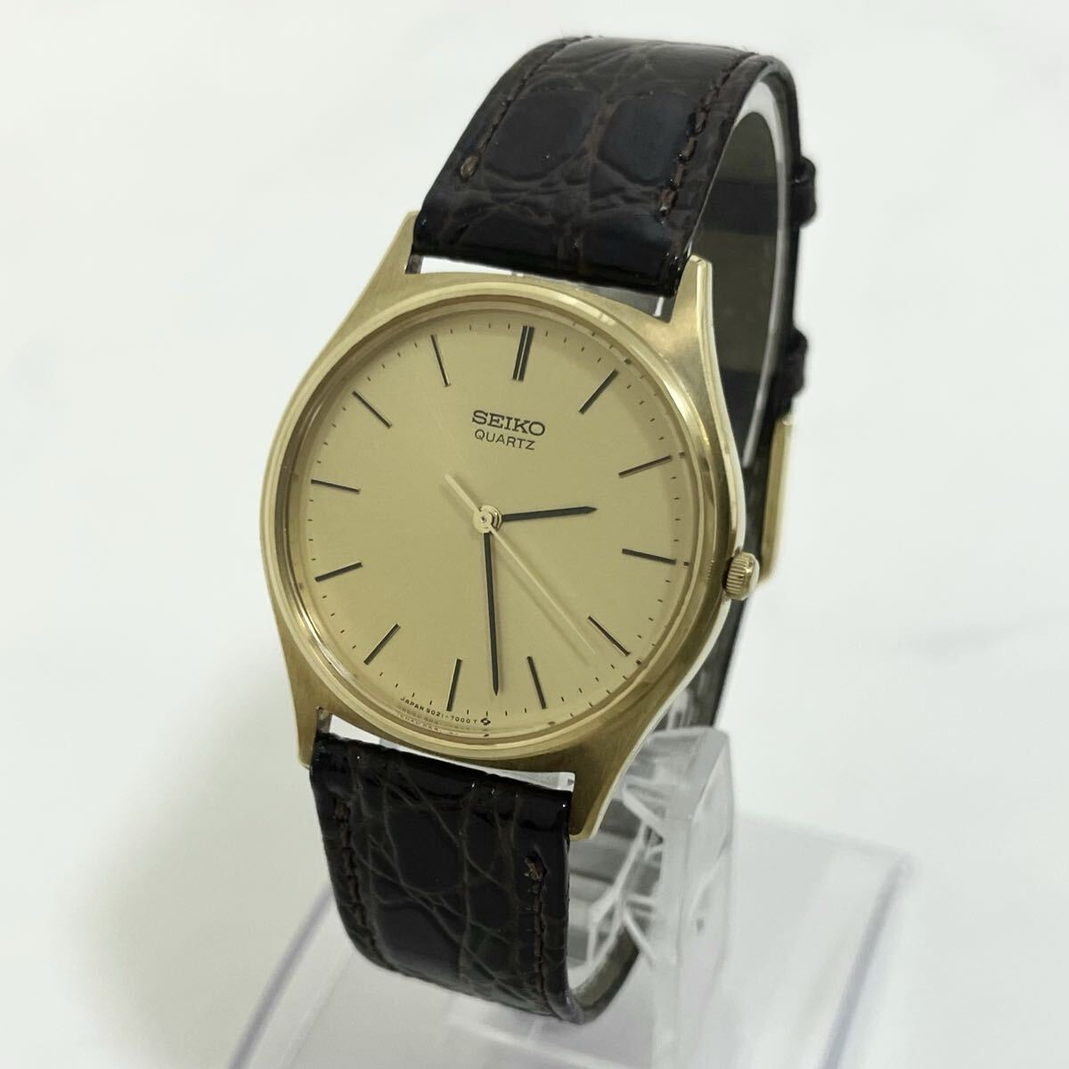 【実働】 SEIKO 9021-7000 セイコー アナログ クオーツ 金文字盤 ラウンド ヴィンテージ ゴールド 腕時計 ウォッチ 稼動品
