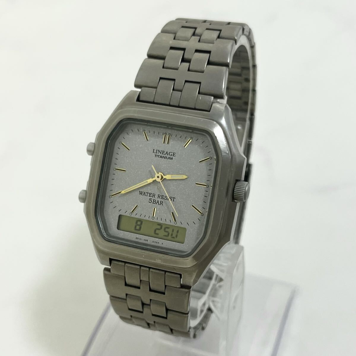 【希少な逸品】 実働 CASIO LINEAGE LIN-150 カシオ リニエイジ アナデジ デジアナ チタン チタニウム スクエア 腕時計 ウォッチ 稼動品