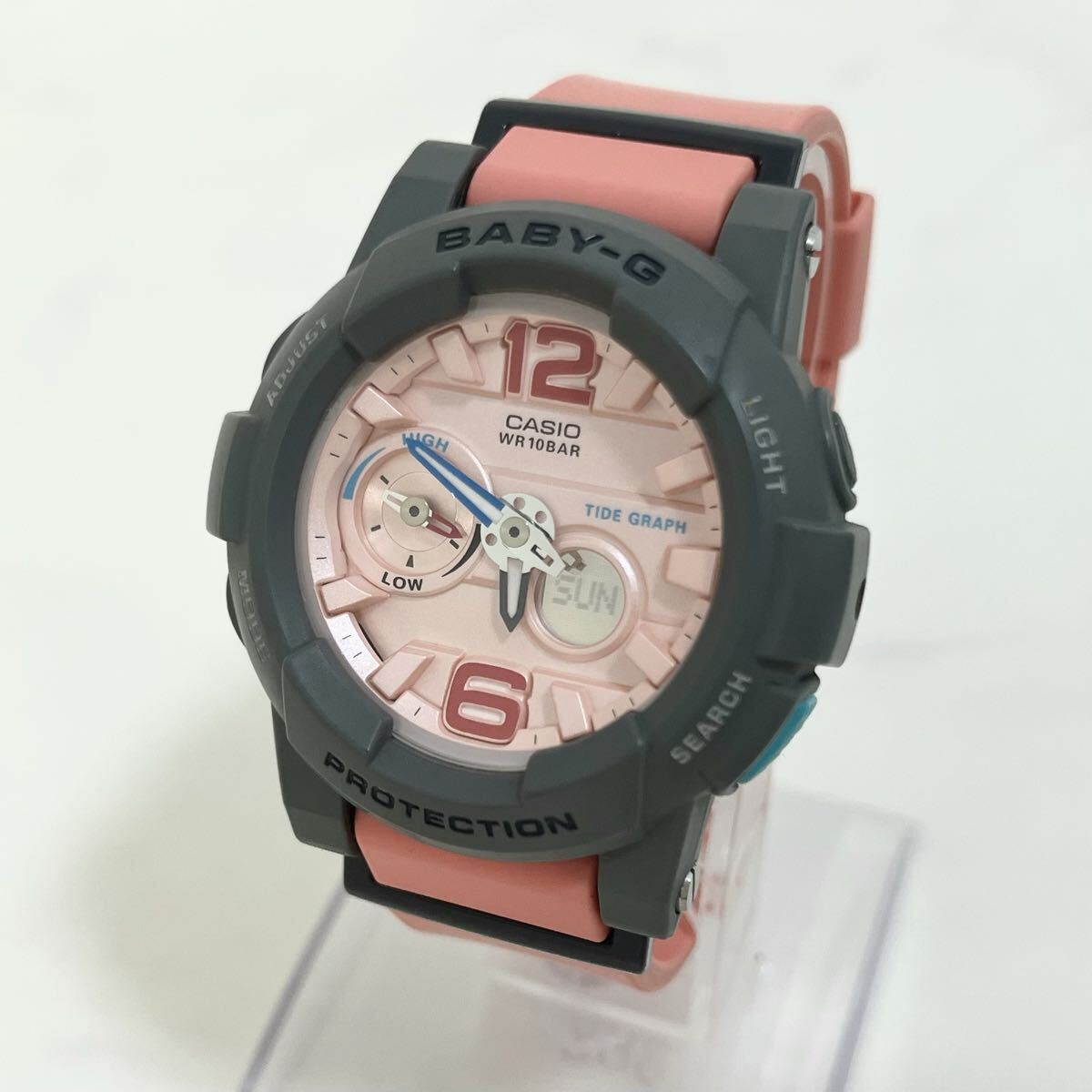 【実働】 CASIO Baby-G BGA-180 Shock Resistant カシオ ベビーG アナデジ デジアナ クオーツ グレー ピンク 腕時計 ウォッチ 稼動品