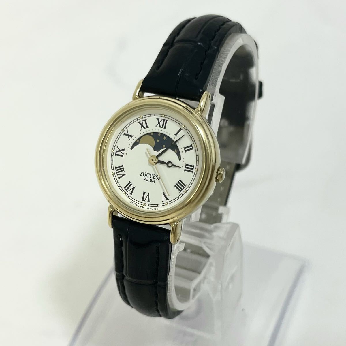 【希少な逸品】 実働 SEIKO ALBA SUCCESS V891-0050 セイコー アルバ ムーンフェイス アナログ クオーツ 腕時計 ウォッチ ゴールド 稼動品