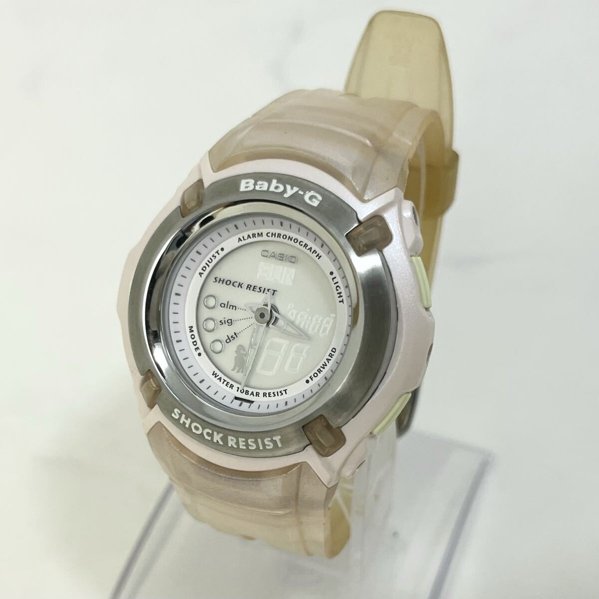 【実働】 CASIO Baby-G BG-72PP カシオ ベビーG デジタル クオーツ ホワイト液晶 レディース 腕時計 ウォッチ クリアベルト 稼動品