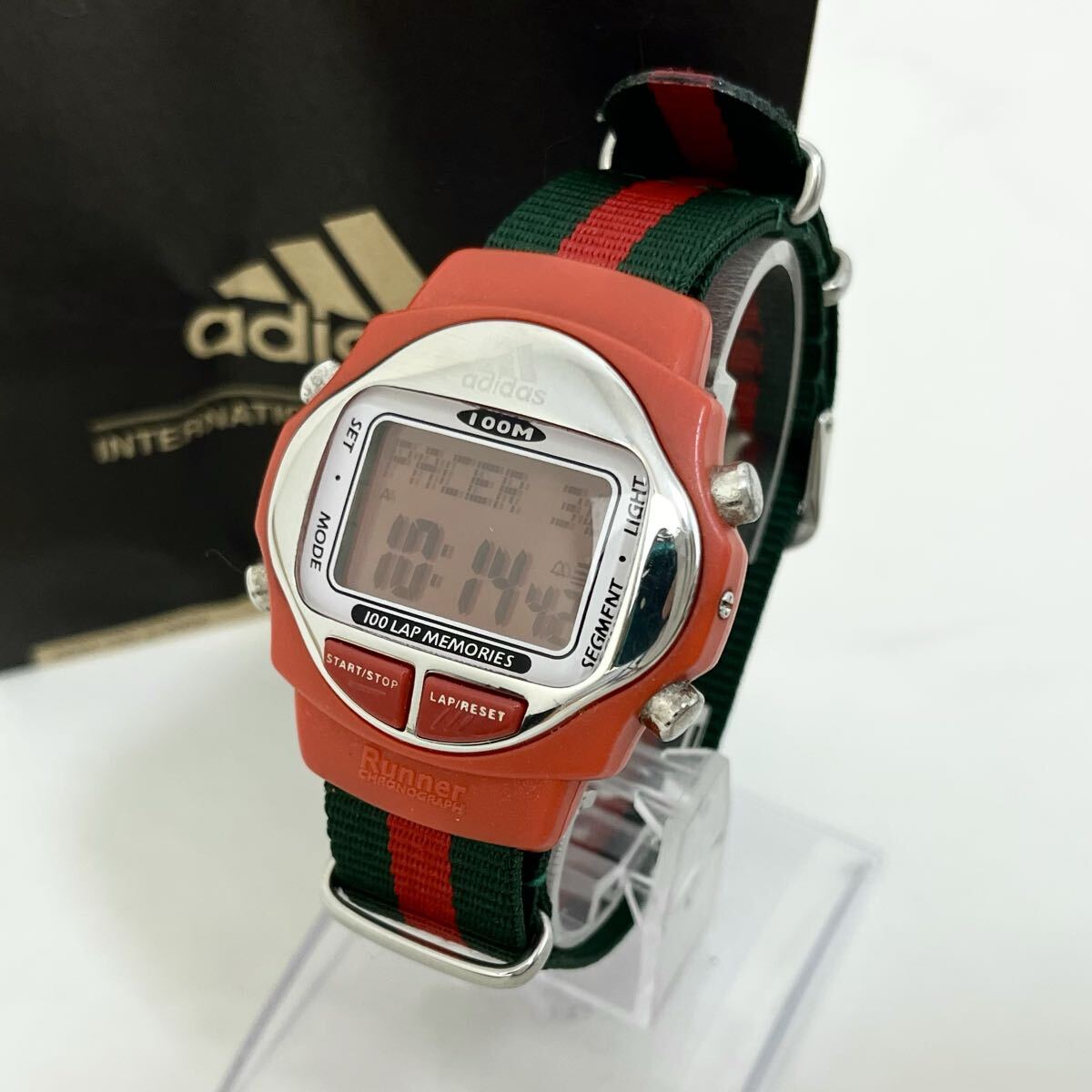【希少な逸品】 実働 adidas 10-0079-010 アディダス デジタル クオーツ 100 LAP MEMORY レッド ユニセックス 腕時計 ウォッチ 稼動品
