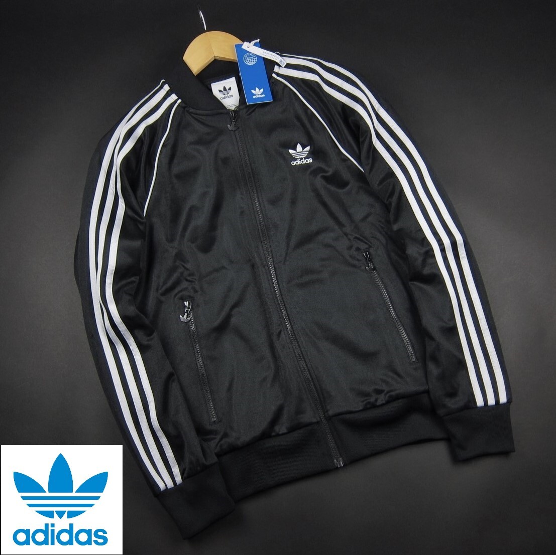 新品 ■ adidas originals アディダス オリジナルス スリーストライプス ハイシャイン トラックジャケット 989/930黒/【L】