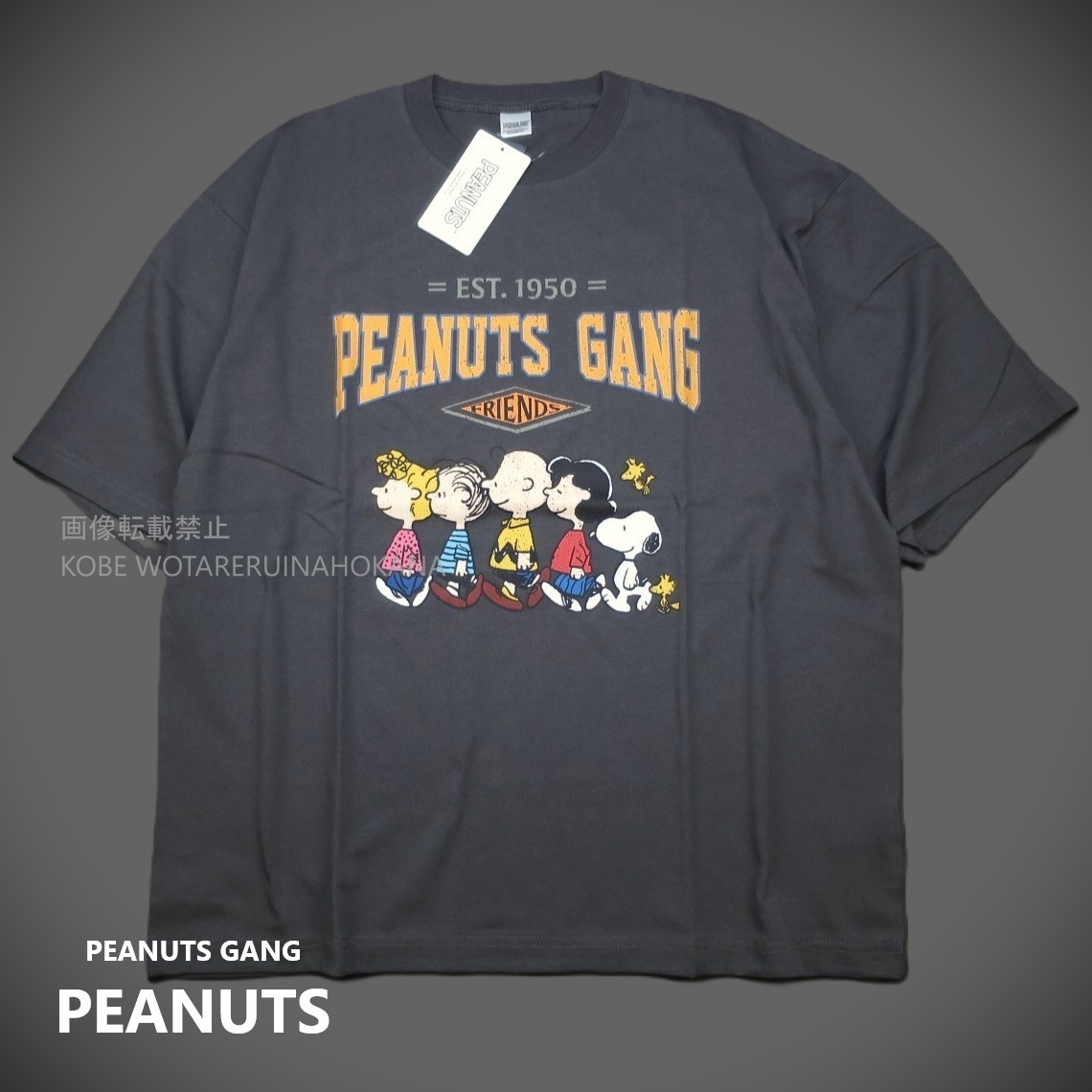 新品 ■ PEANUTS SNOOPY ピーナッツ スヌーピー ヴィンテージプリント 半袖 Tシャツ PEANUTS GANG 1523/チャコール/【L】