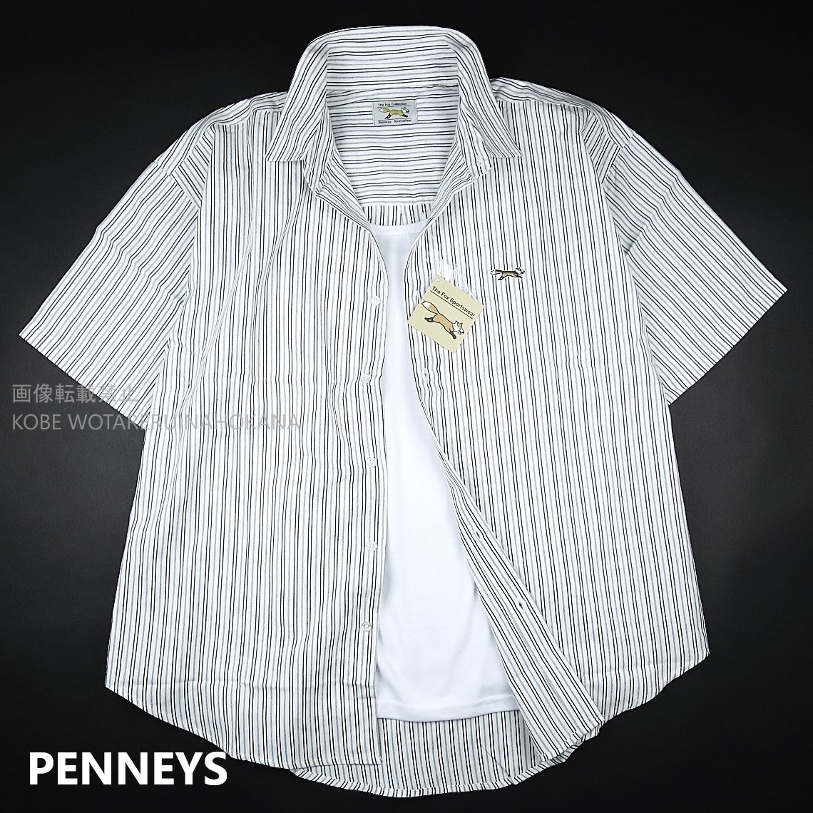 新品 ■ PENNEYS ペニーズ THE FOX オーバーサイズ ブロード レギュラーカラー 半袖シャツ コットン100% 1025/灰縞/【L】