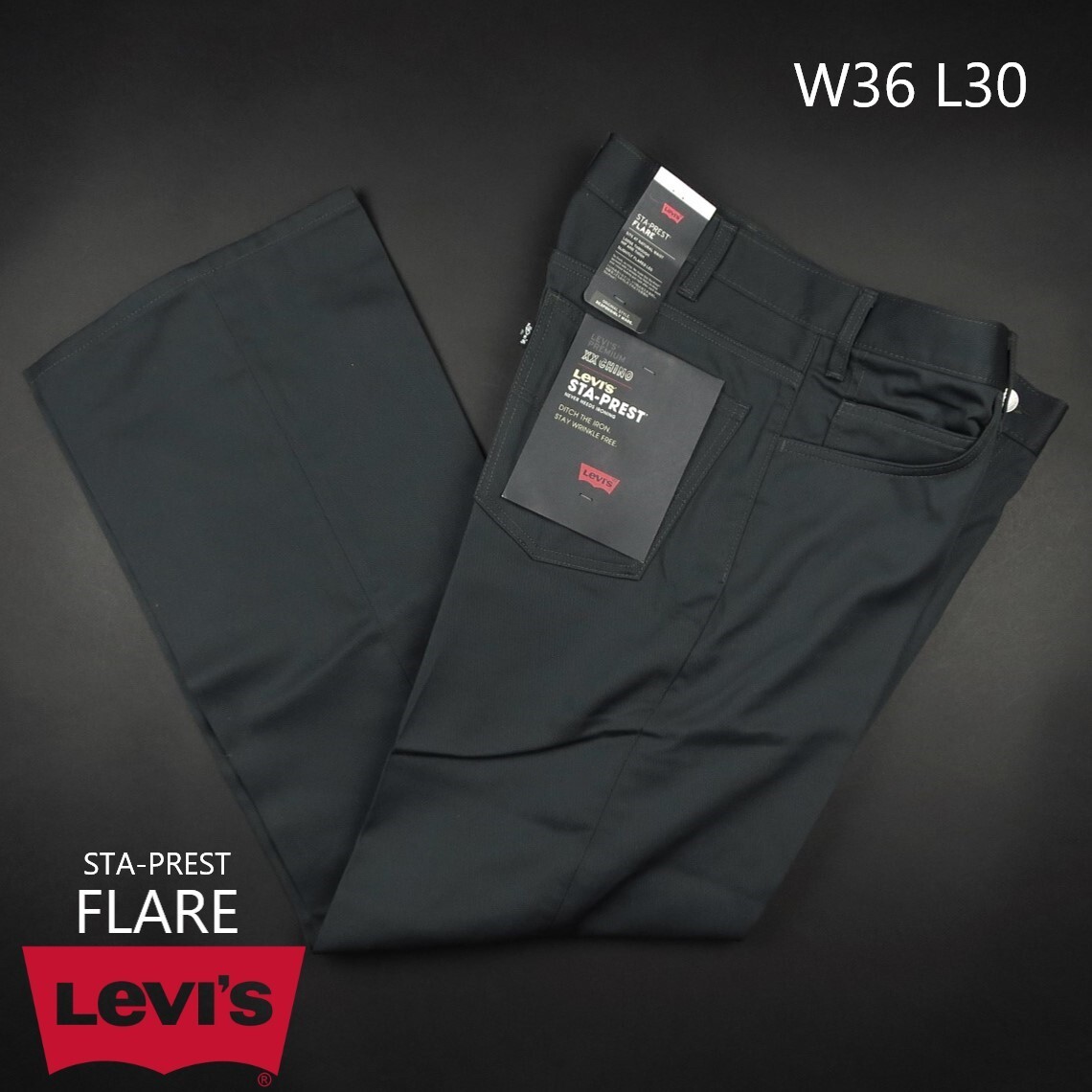 新品 ★ Levi’s リーバイス STA PREST FLARE スタプレ フレアパンツ A3552/000黒 PIRATE BLACK/【W36 L30】