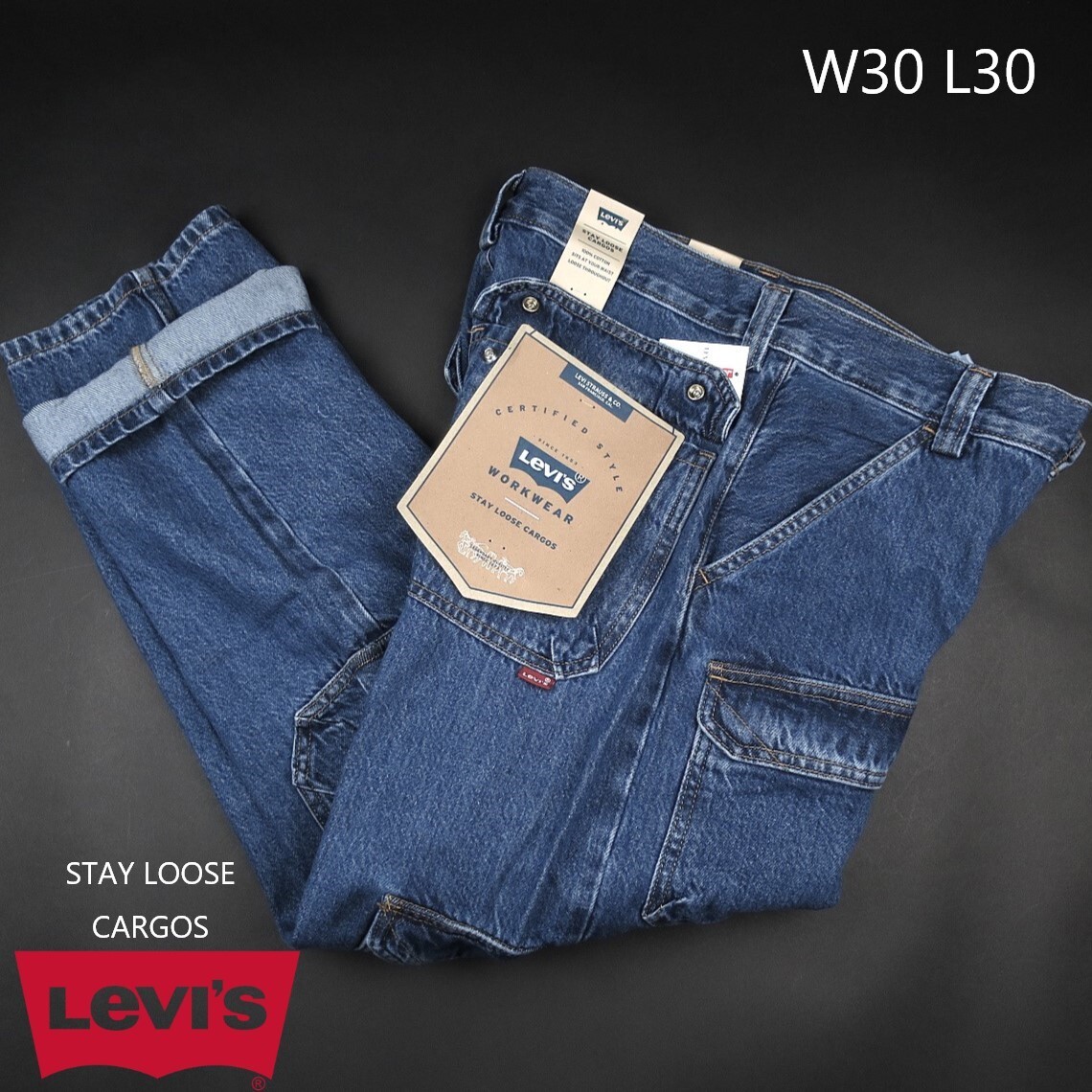 新品 ★ Levi’s リーバイス STAY LOOSE CARGOS カーゴパンツ A736/007MEDIUM INDIGO/【W30 L30】