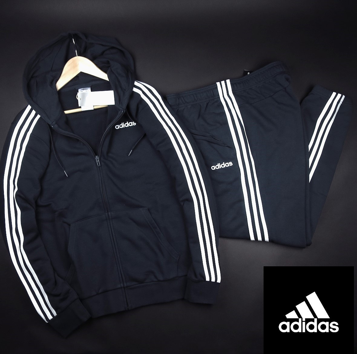 新品 ★ アディダス adidas フレンチテリー スリーストライプス フルジップパーカー パンツ セットアップ G91・G26/471・460紺/O【XL】
