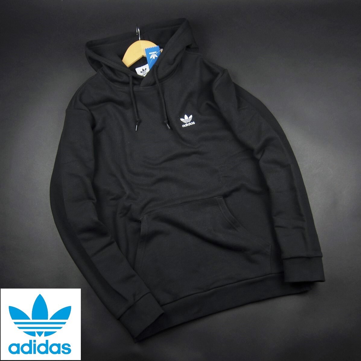 新品 ★ adidas originals アディダス オリジナルス フレンチテリー トレフォイル パーカー フーディー T96/956黒/【L】