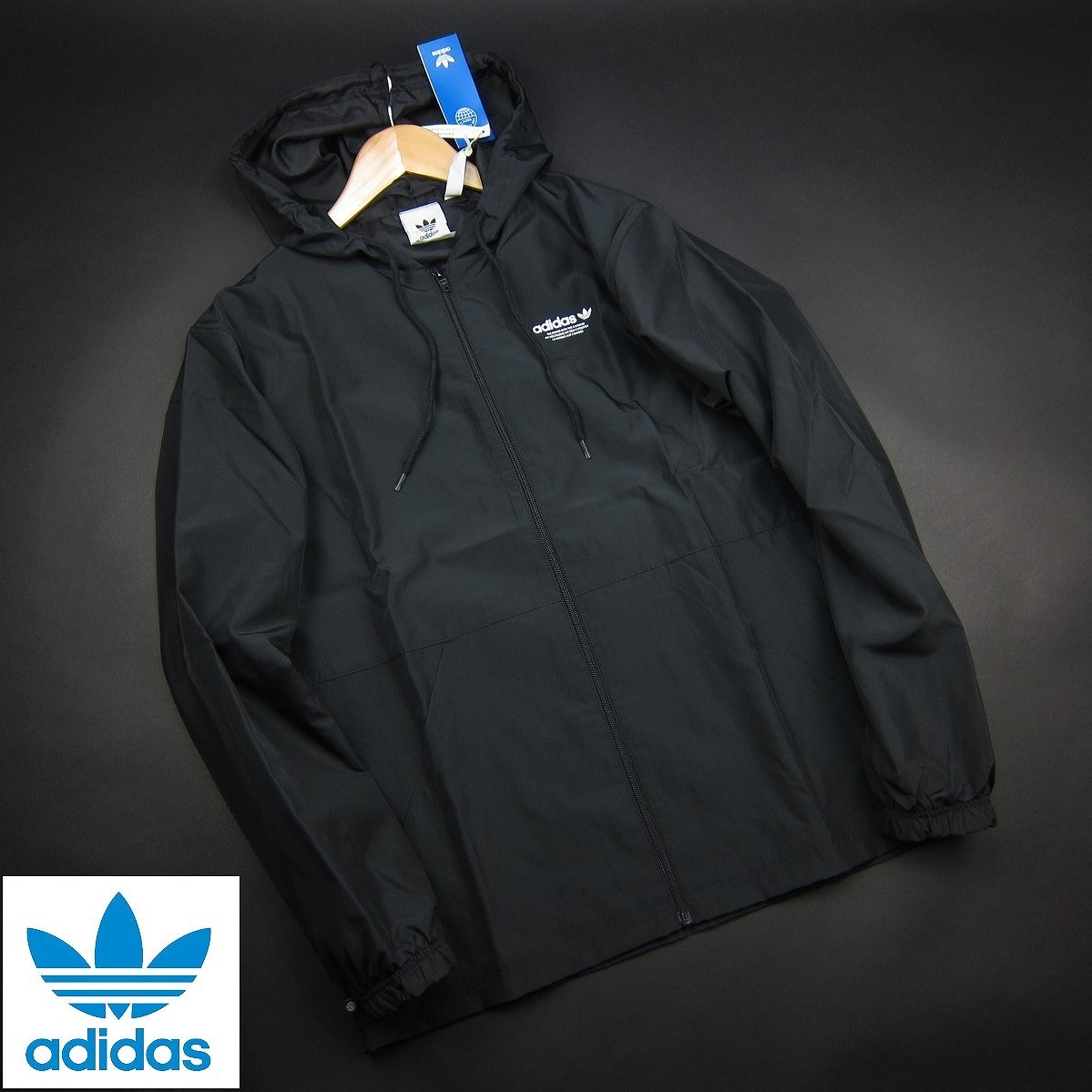 新品 ■ adidas originals アディダス オリジナルス バックトレフォイルロゴ ウィンドブレーカー027/145黒/【L】