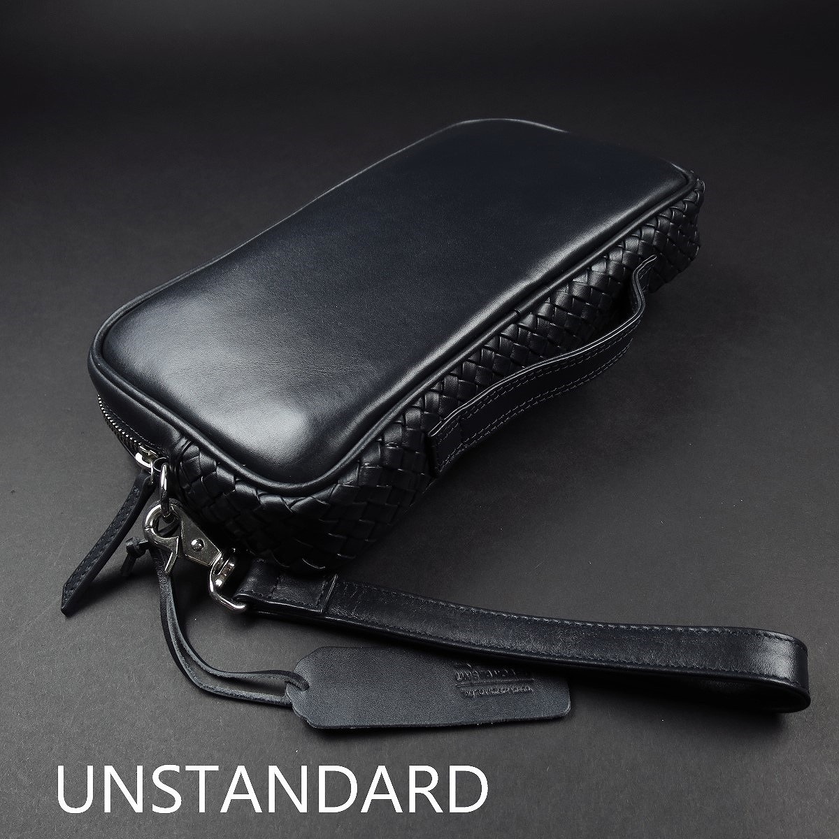 新品 ★ UNSTANDARD 【本革】 メッシュ切り替え ON・OFF クラッチバッグ セカンドバッグ 002/紺