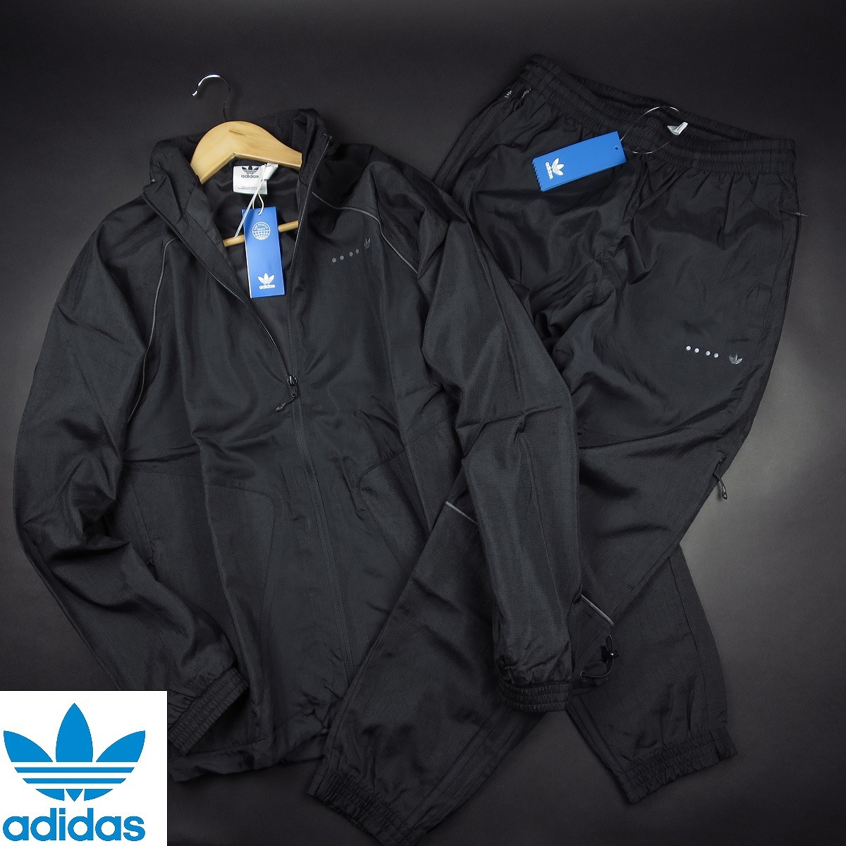 新品 ★ adidas originals アディダス オリジナルス Reveal リップストップトラック セットアップ225・487/730・732黒/【L】