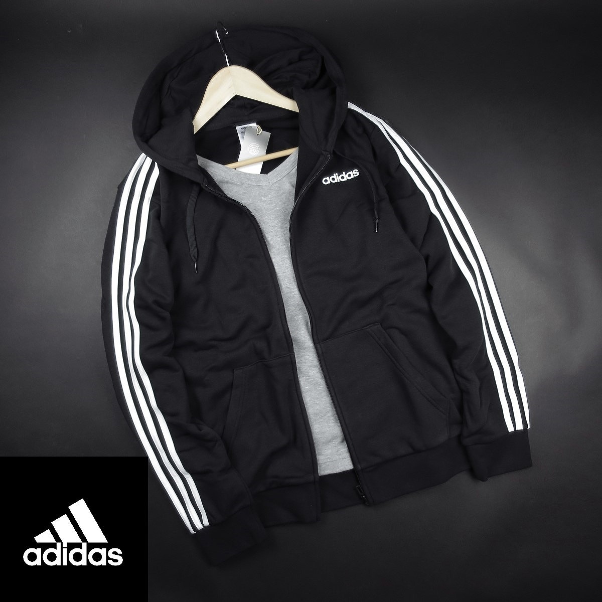新品 ★ アディダス adidas フレンチテリー スリーストライプス フルジップパーカー フーディー G91/102黒/XO【2XL】