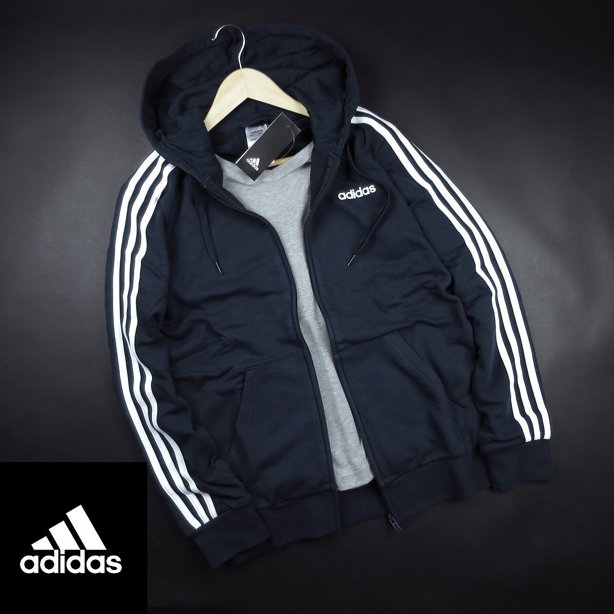 新品 ★ アディダス adidas フレンチテリー スリーストライプス フルジップパーカー フーディー G91/471紺/XO【2XL】