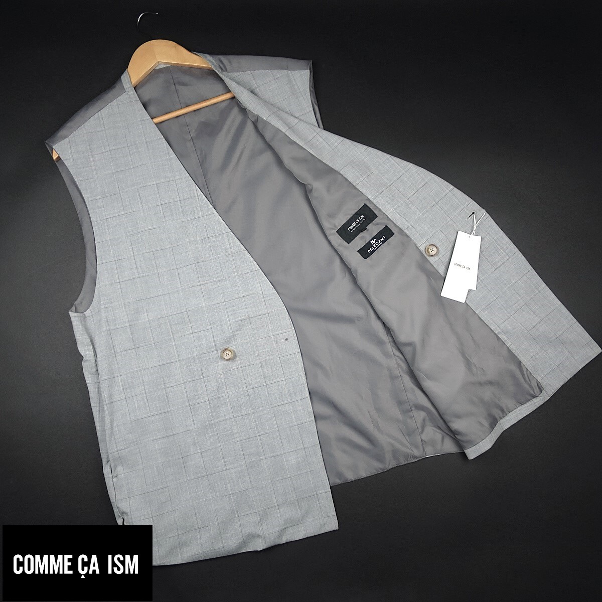 新品 ■ COMME CA ISM コムサイズム クラシカルチェック柄 オーバーサイズ ジレ ベスト VC13/03灰/【M】/¥11,000