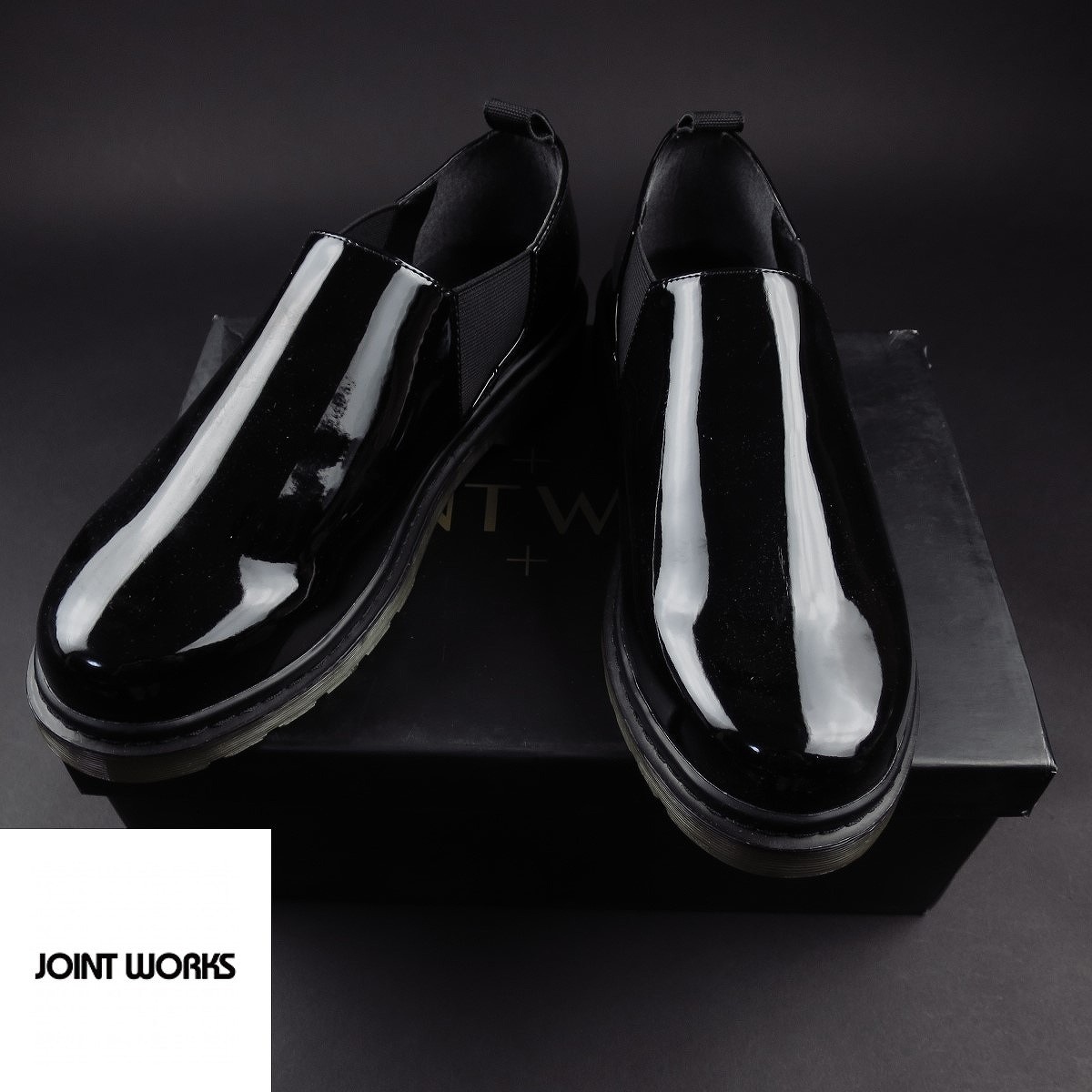 新品 ★ JOINT WORKS ジョイントワークス サイドゴア エナメルシューズ スリッポン/黒/【41】25㎝