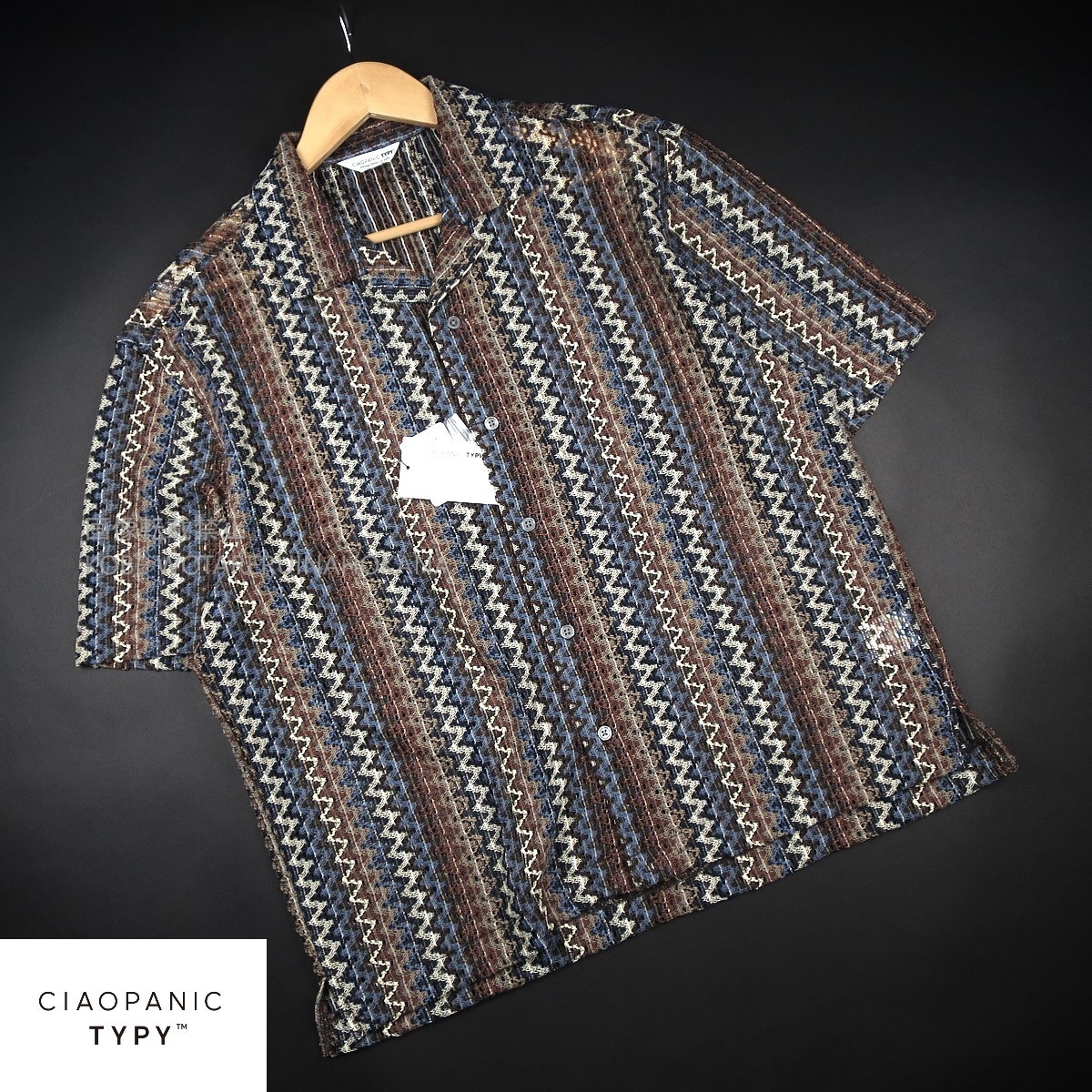 新品 ■ チャオパニック CIAOPANIC TYPY レースシアー ストライプ柄 ルーズシャツ 2104A2 /ブラウン/【M】