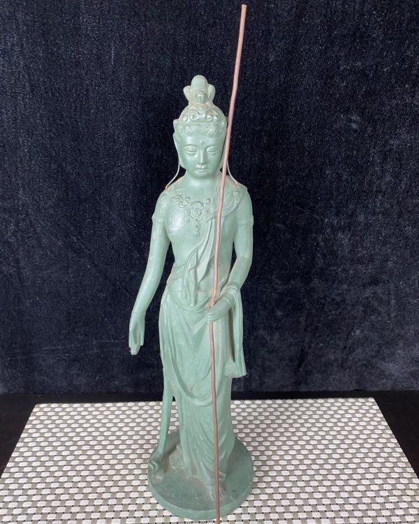 mu★聖観音菩薩の立像 青銅色 仏像 仏具 阿弥陀如来 大日如来 虚空蔵菩薩 不動明王 千手観音菩薩 高さ約38.5cm 現状品★