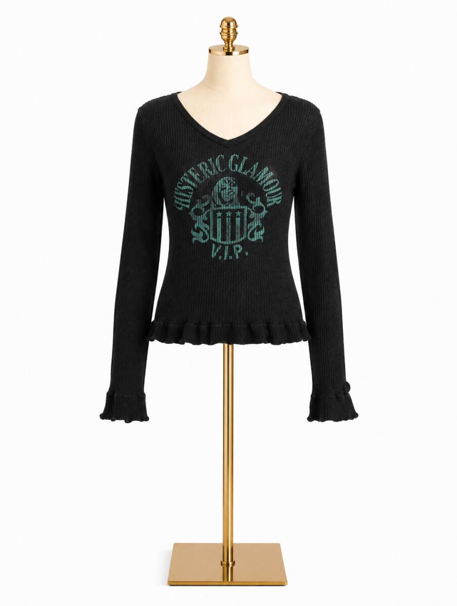 AS351/Hysteric Glamour/ヒステリックグラマー/日本製/ワッフルサーマル/Tシャツ/ロンT/長袖Tシャツ/カットソー/トップス/Fサイズ/ブラック