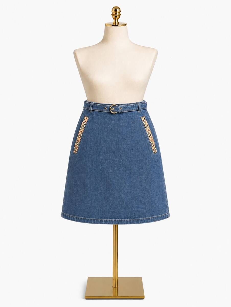 AS357/BURBERRY BLUE LABEL/バーバリーブルーレーベル/ゆうパケット対応/デニムスカート/38サイズ/ベルト付き/ポケットノバチェック/Y2K