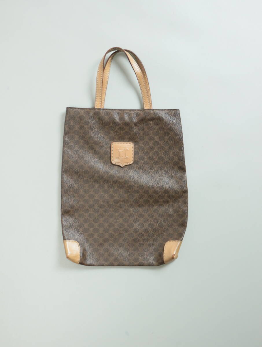 AS342 CELINE セリーヌ イタリア製 M13 マカダム柄 PVC レザー トートバッグ ハンドバッグ 本革 ブラウン ヴィンテージ