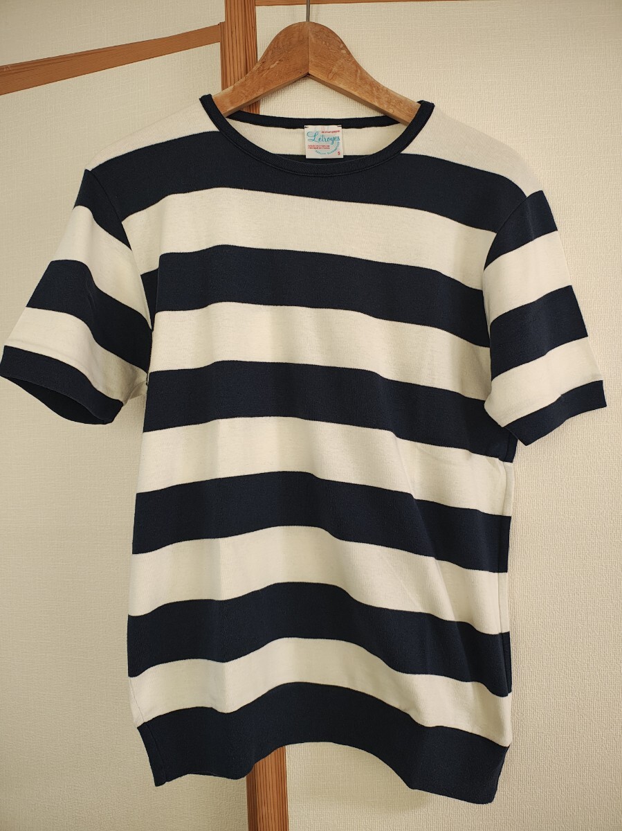 【フランス製】Letroyes ルトロワ 太ボーダー 半袖ニット Tシャツ 5 L ネイビー ホワイト