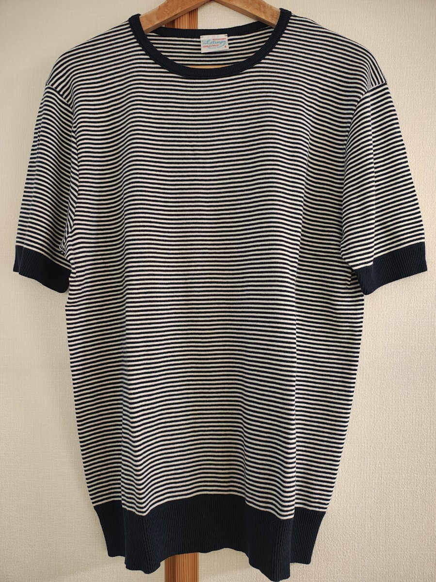 【フランス製】Letroyes ルトロワ 細ボーダー 半袖ニット Tシャツ 5 L ネイビー ホワイト