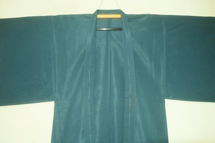 壱土2136 シルク化繊 夏紬上布調 男羽織 裄75丈97К浅葱青緑色の無地 新品 茶人好み 家庭で洗える
