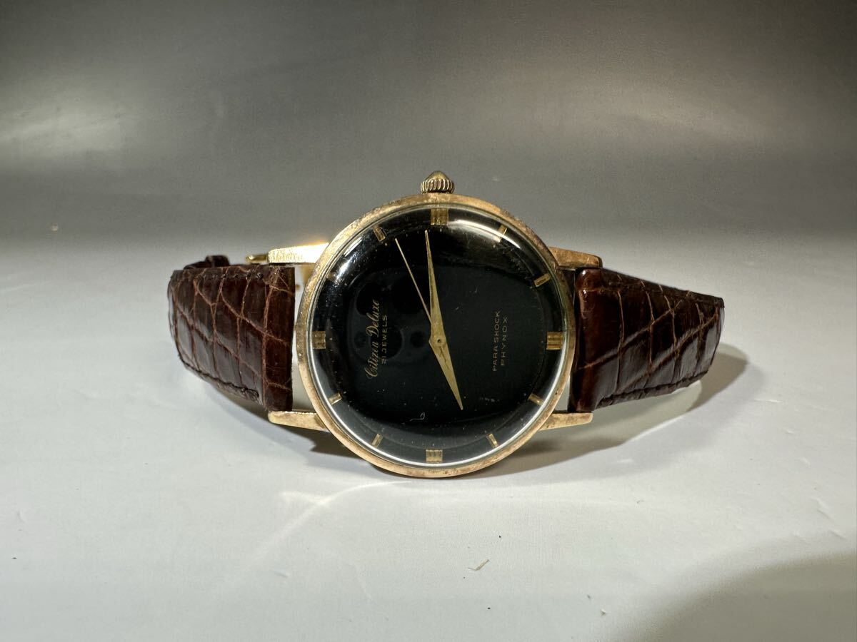 レア！１９５０年代　CITIZEN DELUXE 19石　PARA SHOCK PHYNOX 　手巻紳士腕時計　黒文字盤　14k 金張　稼働品　 アンティーク