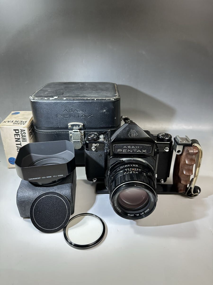 ASAHI PENTAX アサヒ ペンタックス 6x7 中判フィルムカメラ Super-Multi-Coated TAKUMAR/6X7 1:2.4/105 レンズ　ケース付き