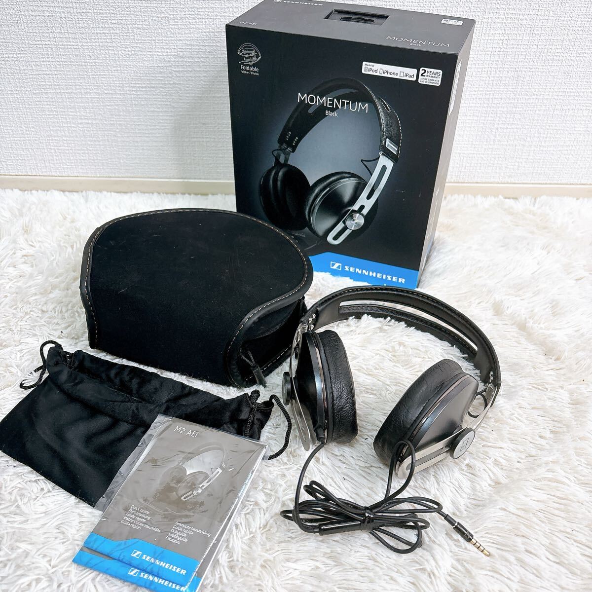 SENNHEISER MOMENTUM M2 AEi Black ヘッドホン 箱・ケース付き ゼンハイザー 中古 現状品