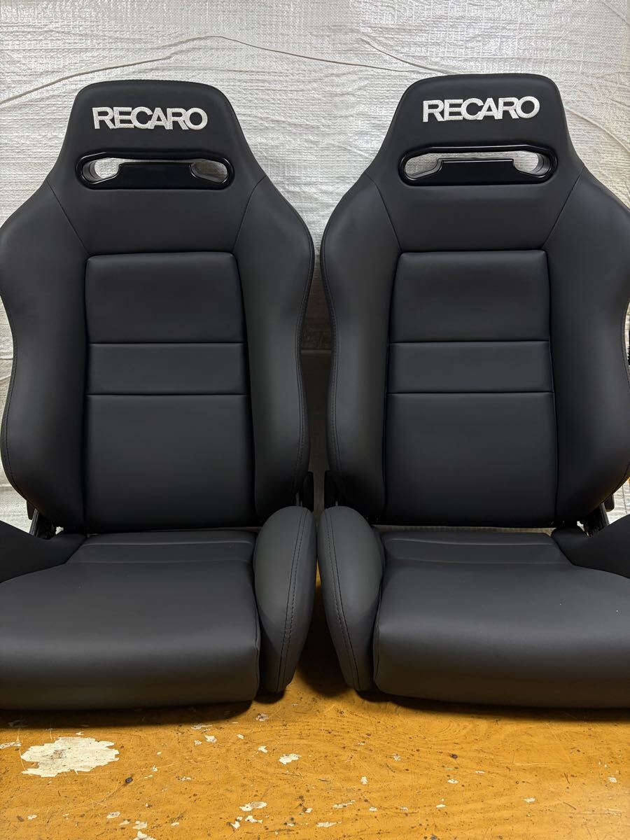 24.25. レカロ RECARO 2脚セット SR-3 黒フェイクレザー張り替え 張替え 張替 ブラックシングルステッチ 両側ダイヤル