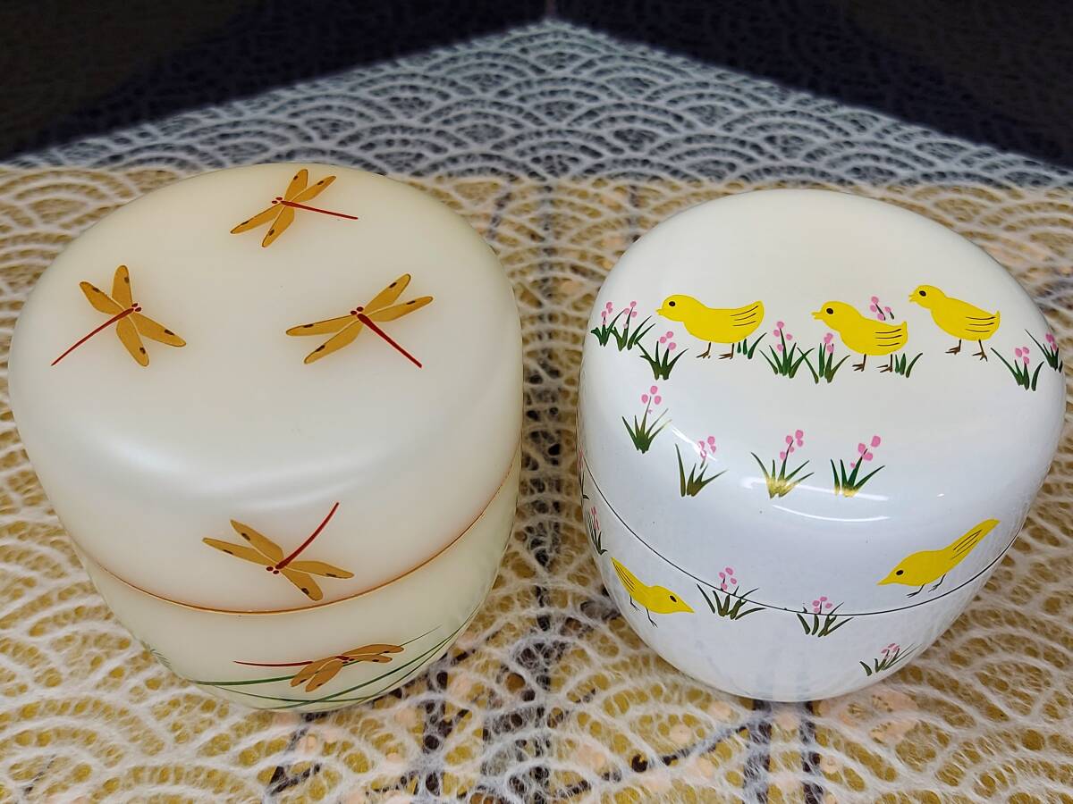 K03-0803 茶道具 棗 中棗 ひよこ 色絵棗 蜻蛉 透明棗 ２点 美品