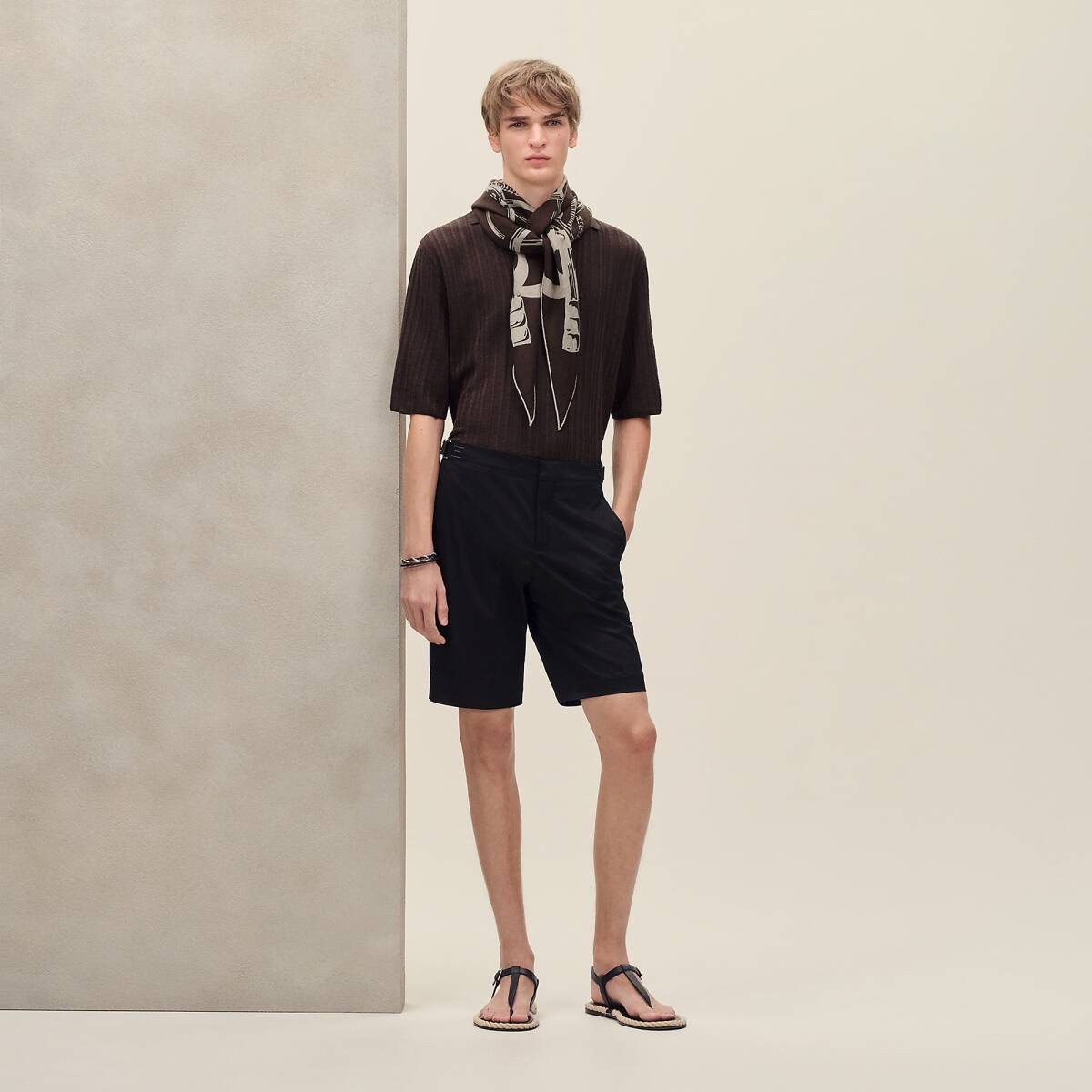 HERMES エルメス バミューダ サンジェルマン レザーディテール ハーフパンツ ネイビー 紺 サイズ38 ショートパンツ 国内正規極美品