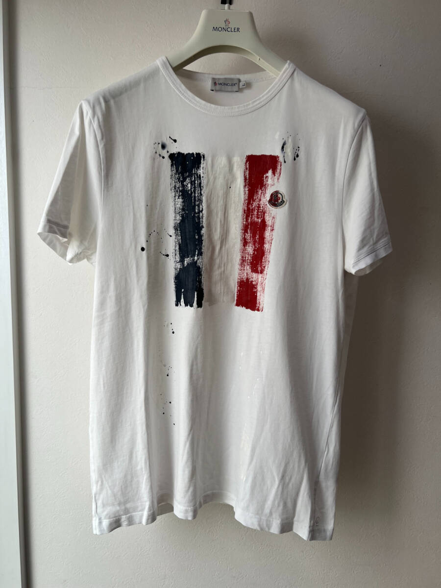 モンクレール 超稀少 手書き ペイント トリコロール Tシャツ 国内正規極美品 サイズL 